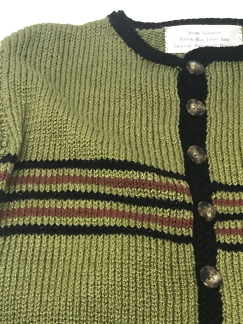Striped Cotton Knit Cardigan for Kids - Green, Black & Brown - Size 3-4 Years