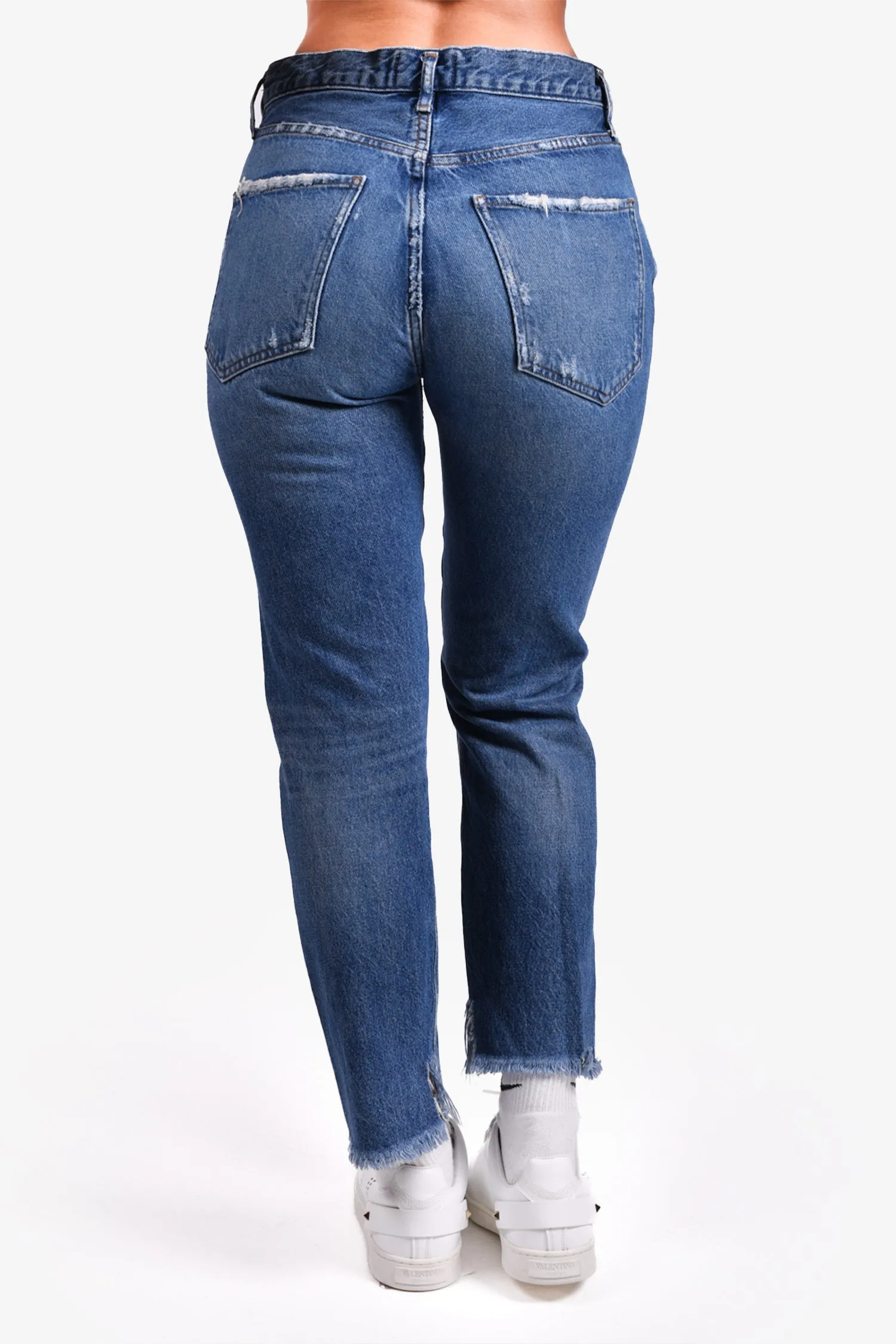 Agolde Blue Denim Distressed 'Feel Good' Straight Leg Jeans Size 27