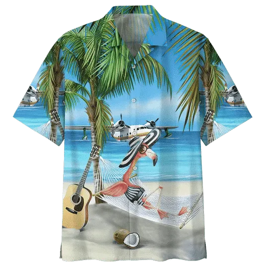 Beach And Flamingo Ornamental Design Hawaiian Shirt