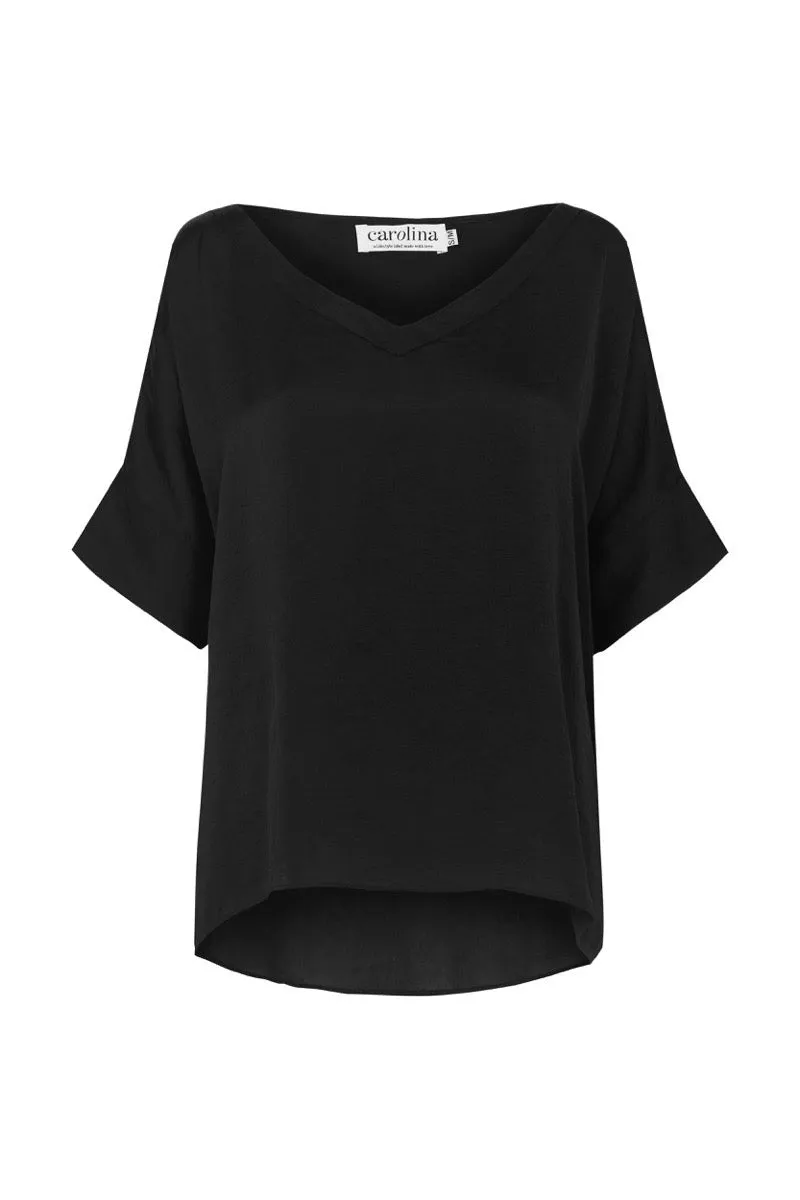 Bianca Short Sleeve Top Black with V Neck