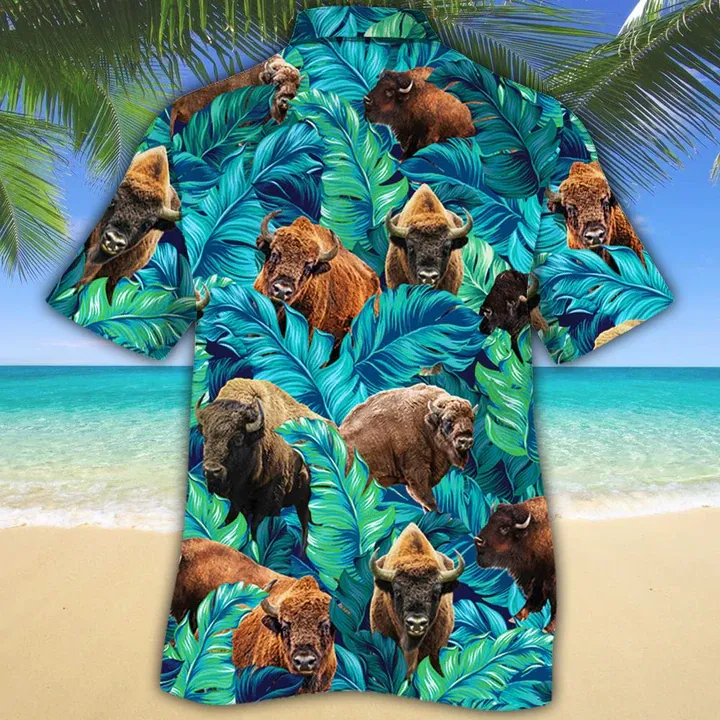 Bison Lovers Hawaiian Shirt, Animal Cow Hawaiian Shirt Men, Short Sleeve Hawaiian Aloha Shirt