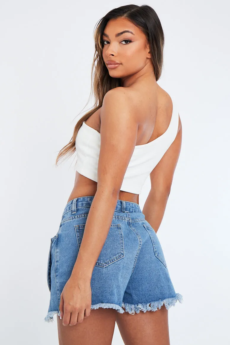 Blue Denim Raw Hem Flowy Shorts - Heidi