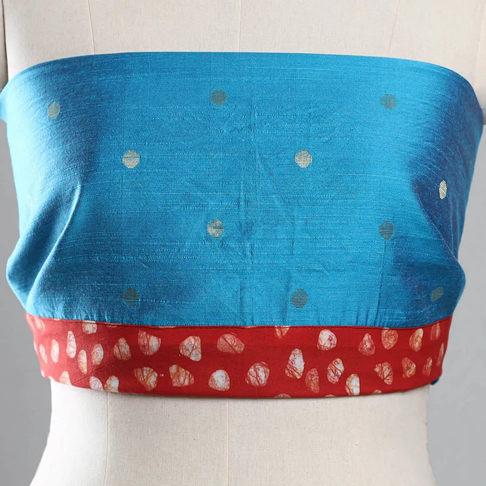 Blue - Polka Dot Zari Buti Viscose Silk Blouse Piece 01