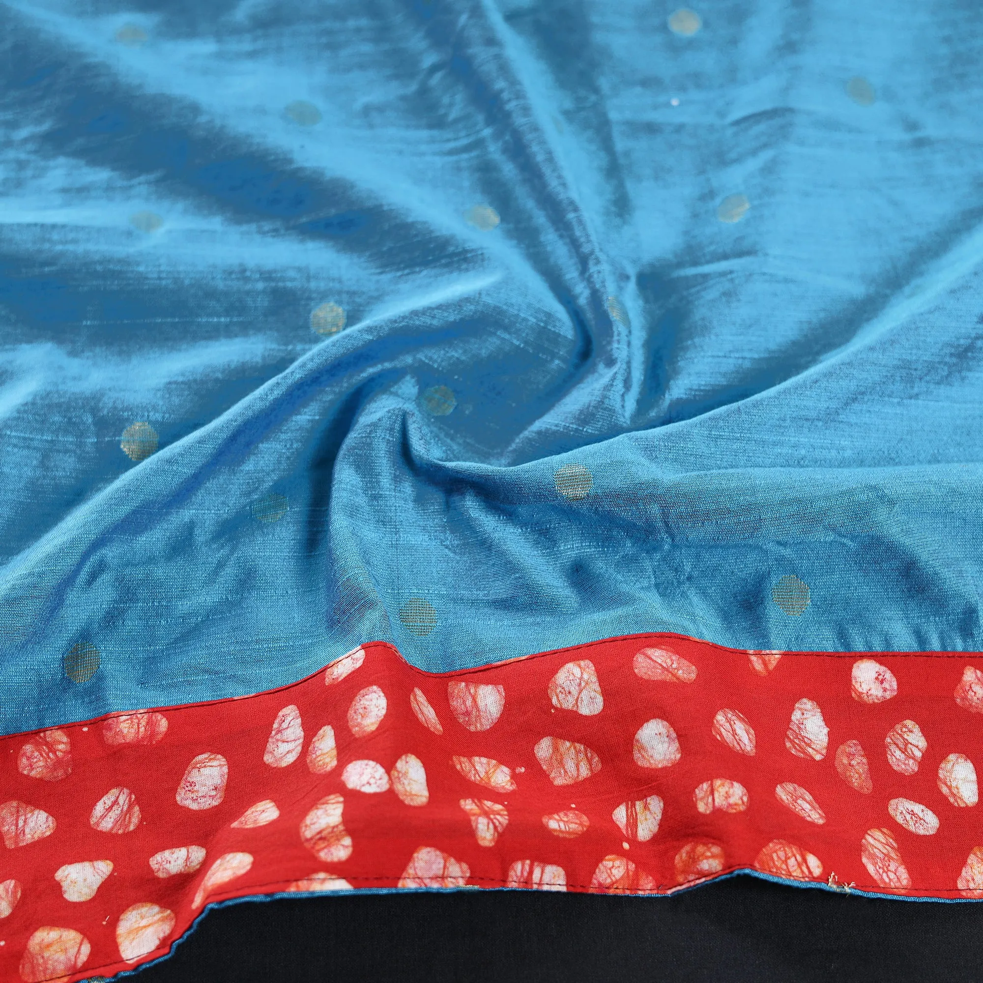 Blue - Polka Dot Zari Buti Viscose Silk Blouse Piece 01