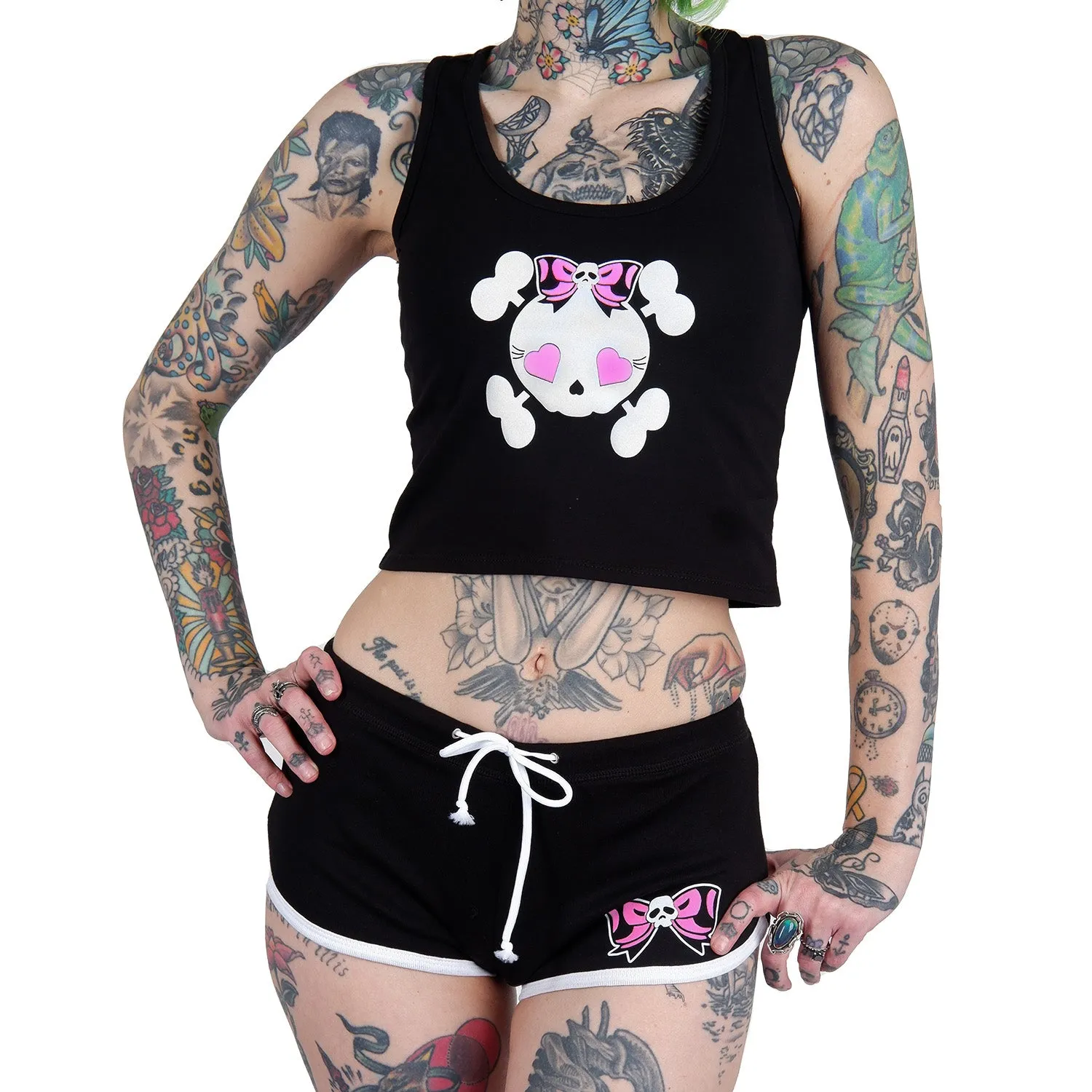 Bow Skull White Trim Short Shorts