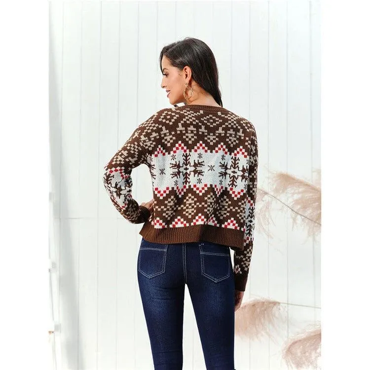 Christmas Pullover Round Neck Snowflake Sweaters Women's Clothing