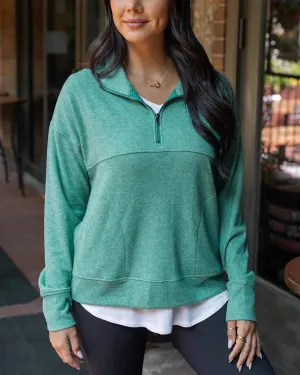 Cool Day Quarter Zip Pullover in Glade Green by Grace & Lace (Ships in 1-2 Weeks)