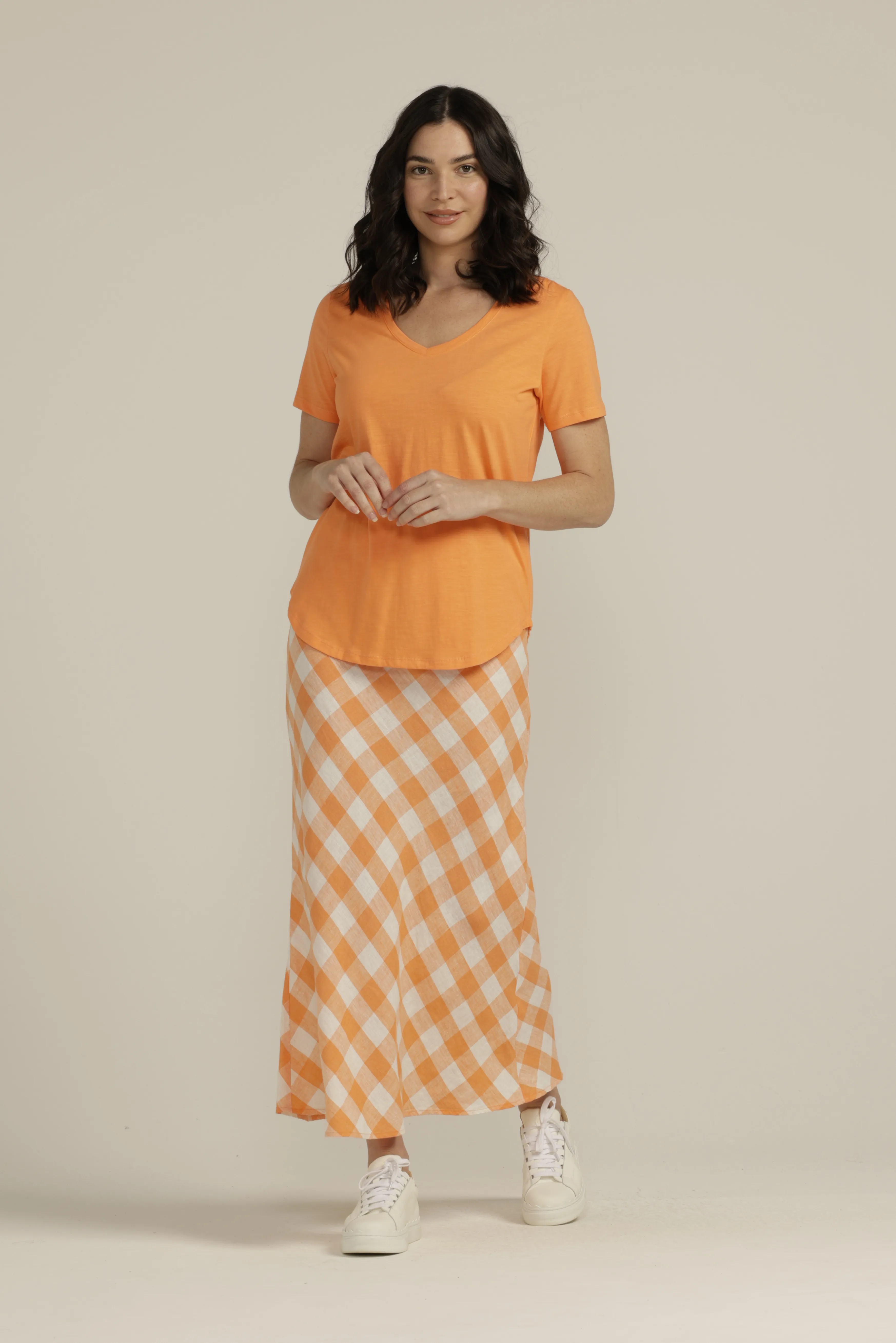 Cotton V Neck Tee Orange