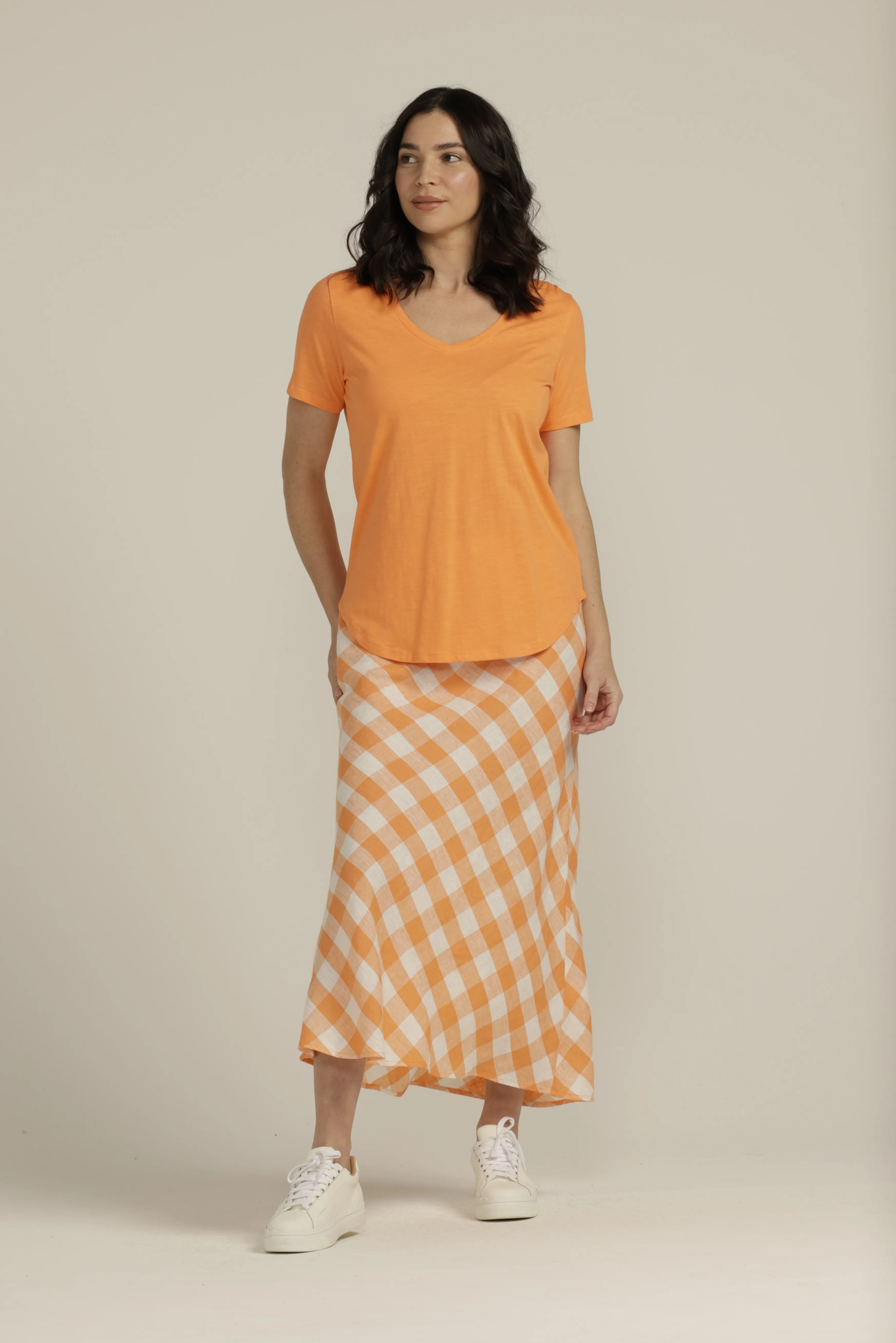 Cotton V Neck Tee Orange
