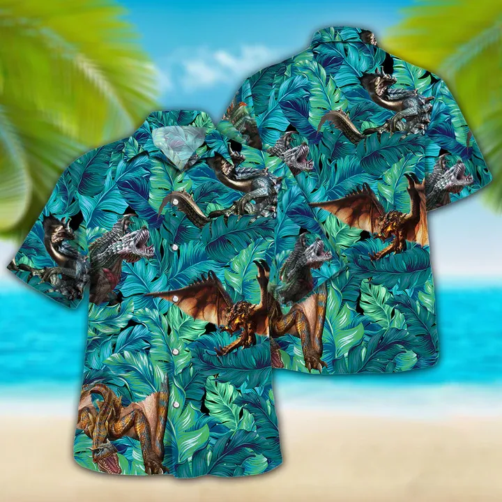 Dinosaur Lovers Hawaiian Shirt, Animal Hawaiian shirt vintage flower, Short Sleeve Hawaiian Aloha Shirt for men, Women