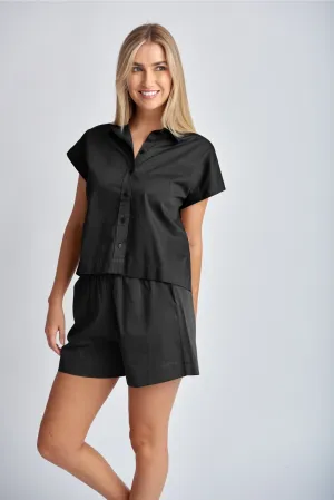 Elastic Waist Cotton Shorts Black
