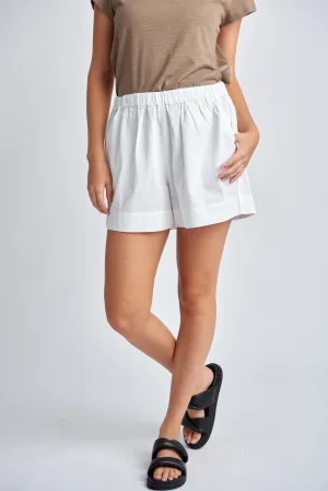 Elastic Waist Cotton Shorts White
