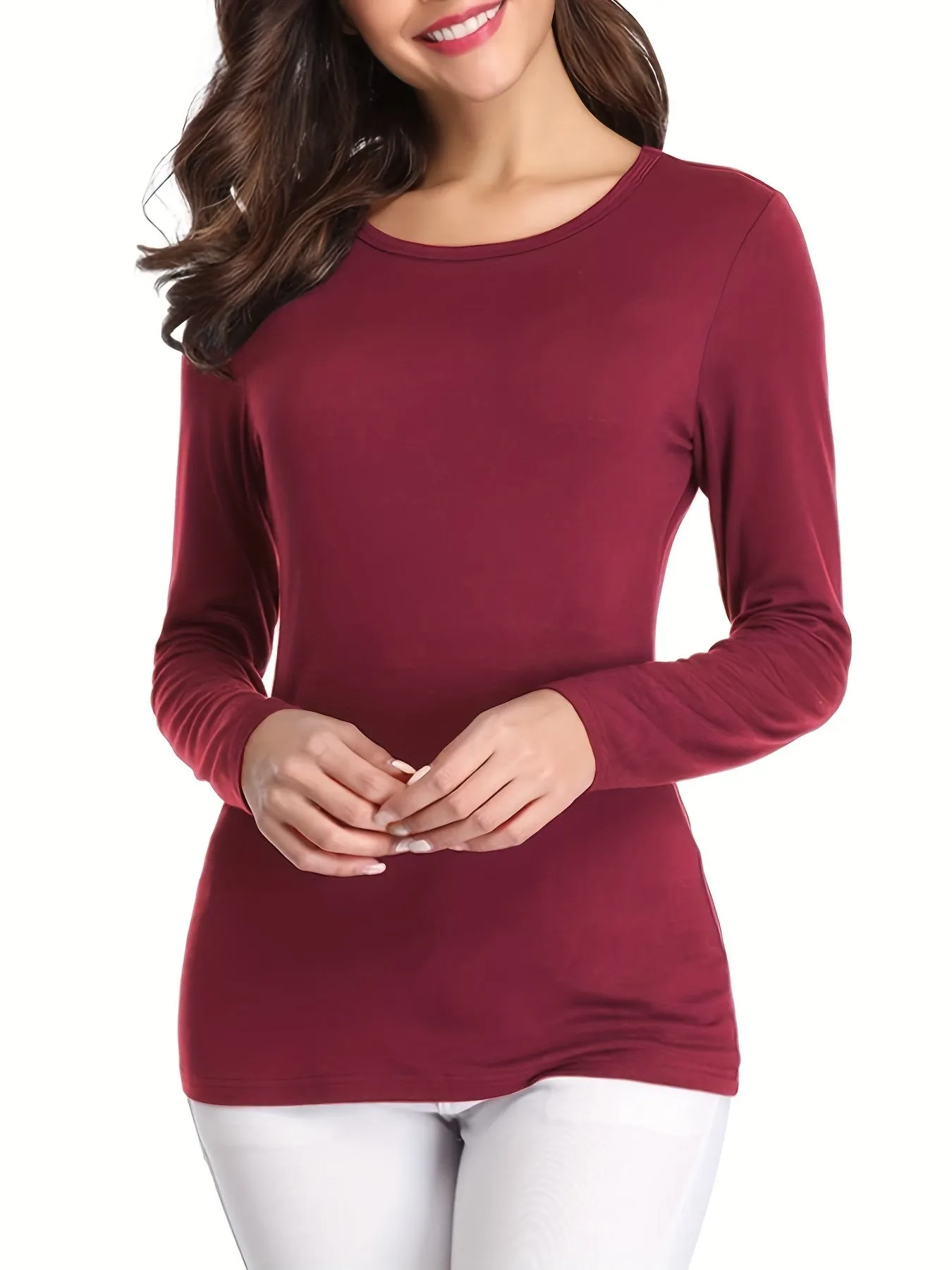 Essential Womens Crew Neck Long Sleeve Tee for SpringFall