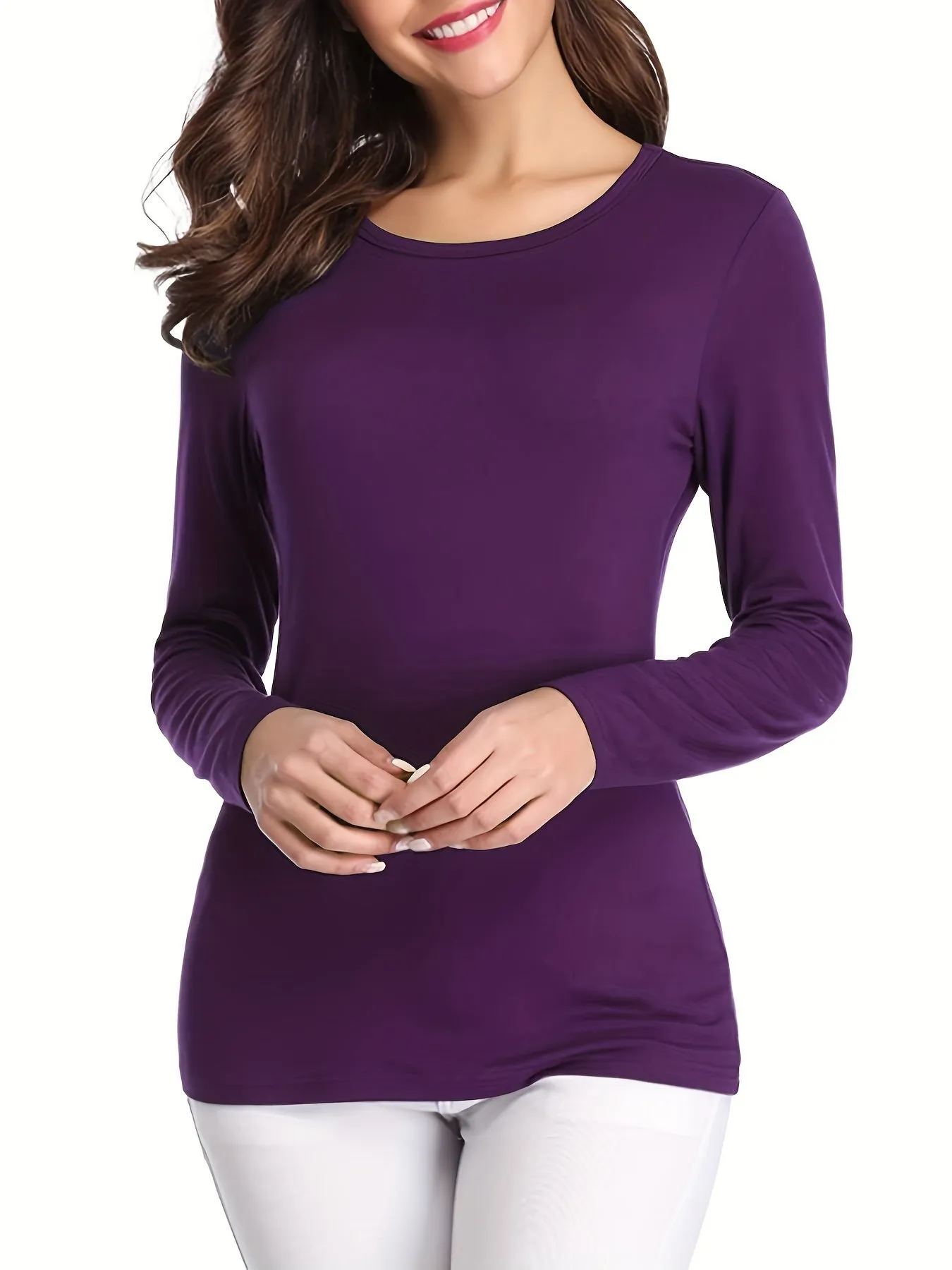 Essential Womens Crew Neck Long Sleeve Tee for SpringFall