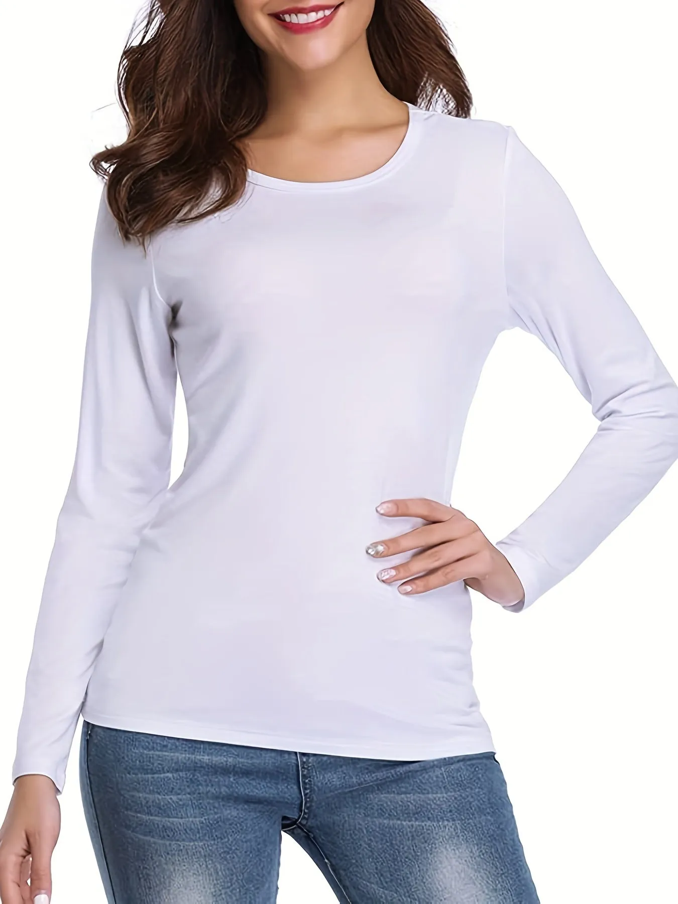 Essential Womens Crew Neck Long Sleeve Tee for SpringFall