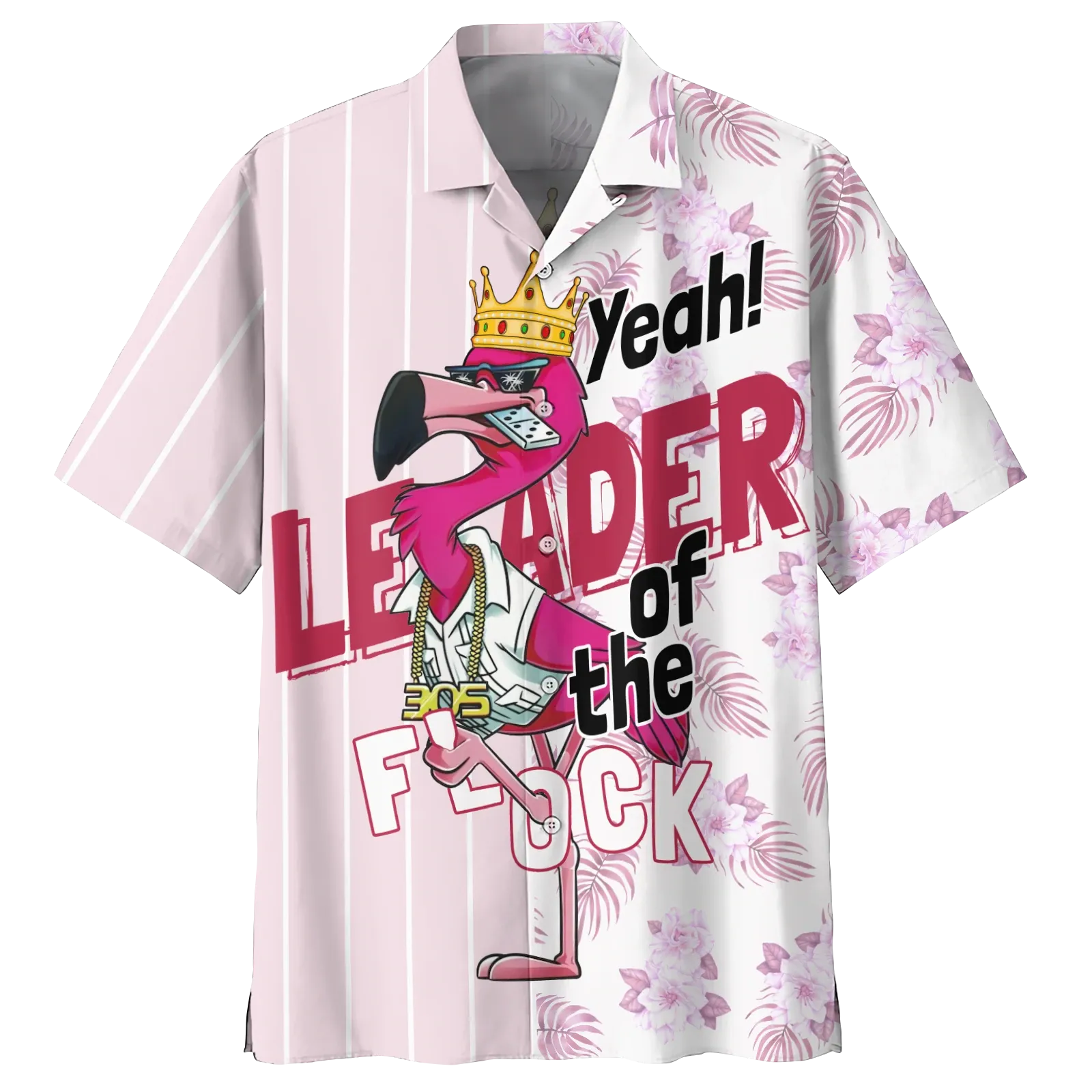 Flamingo Hawaiian Shirt, Flowers Flamingo Aloha Shirt, Men's Hawaiian Shirt Button Down Short Sleeves