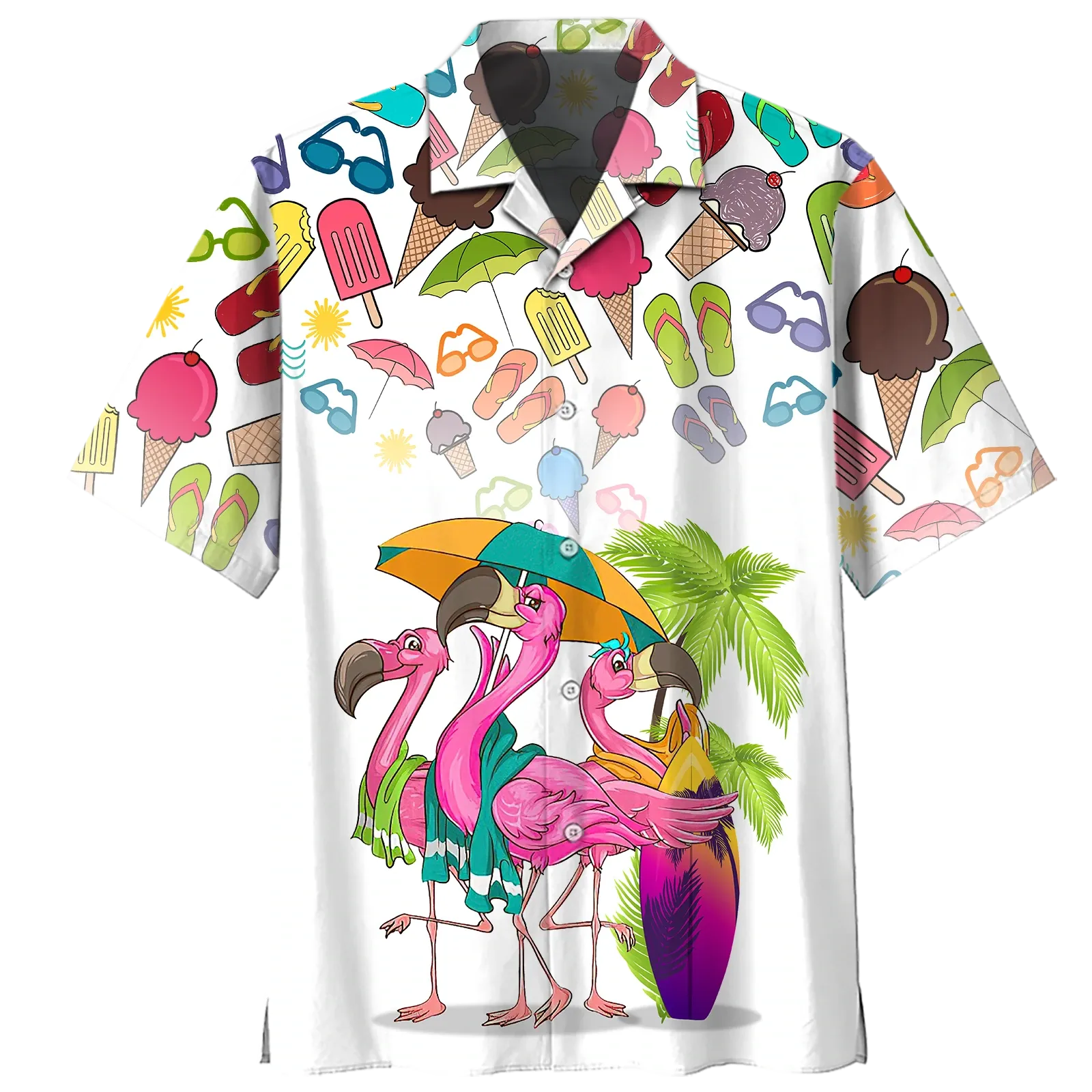 Flamingo Hawaiian Shirt, Flowers Flamingo Aloha Shirt, Men's Hawaiian Shirt Button Down Short Sleeves