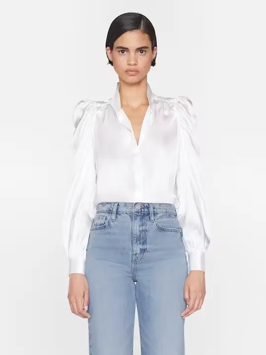 Frame - Gillian Long Sleeve Top in Off White