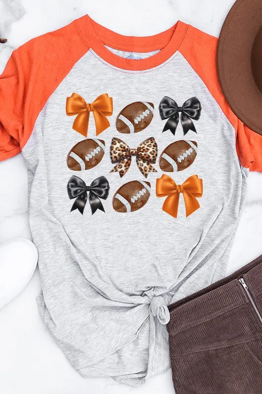 *Game Day Football Bows Leopard Black Orange Raglan