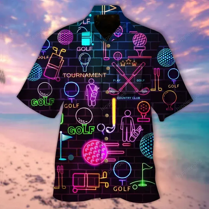 Golf Equipment Neon In Black Hawaiian Shirt