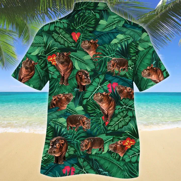 Hippo Lovers Gift Hawaiian Shirt, Tropical Hippo Men Hawaiian Shirts - Casual Button Down Short Sleeve Shirt