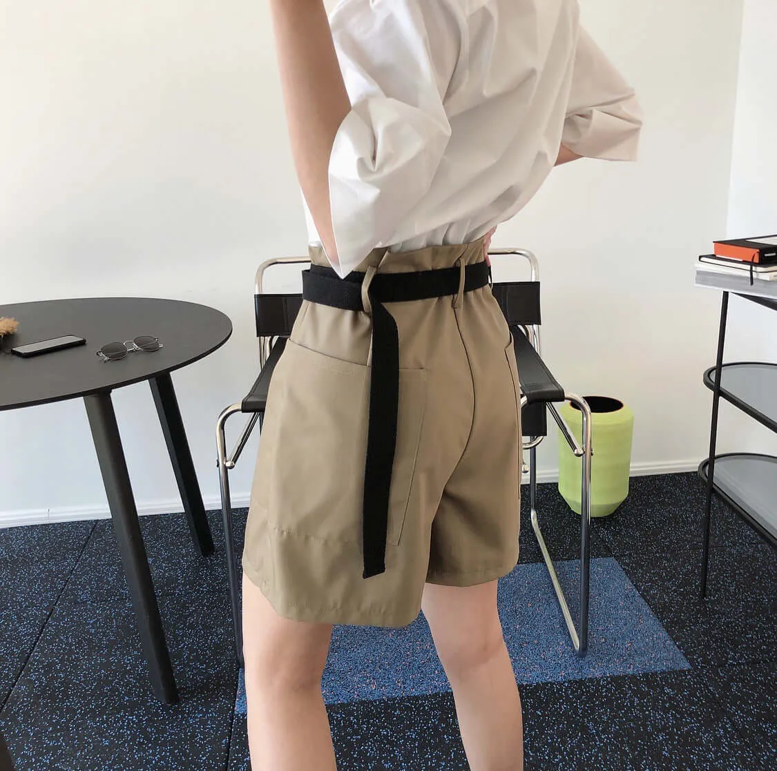 Long legs single product summer new hipster high waist straight shorts loose slime display high casual belt wide pants female