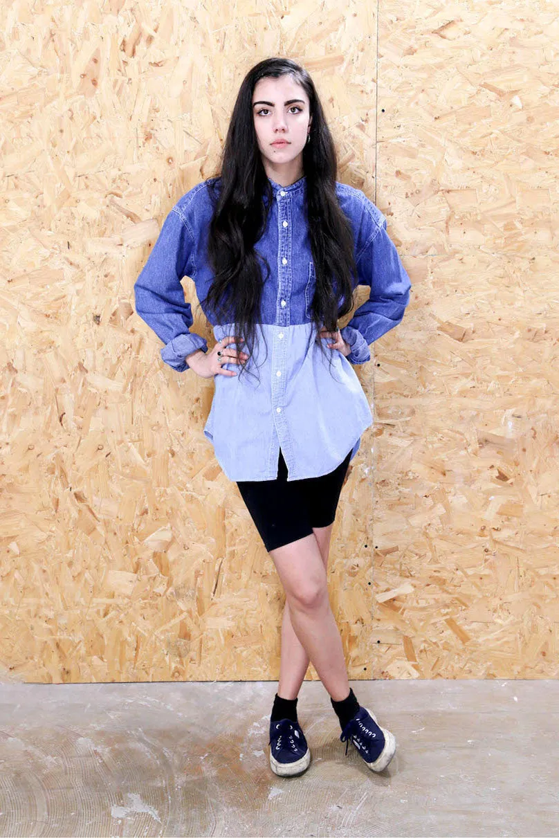 Loot Label Collarless Two Tone Denim Dress