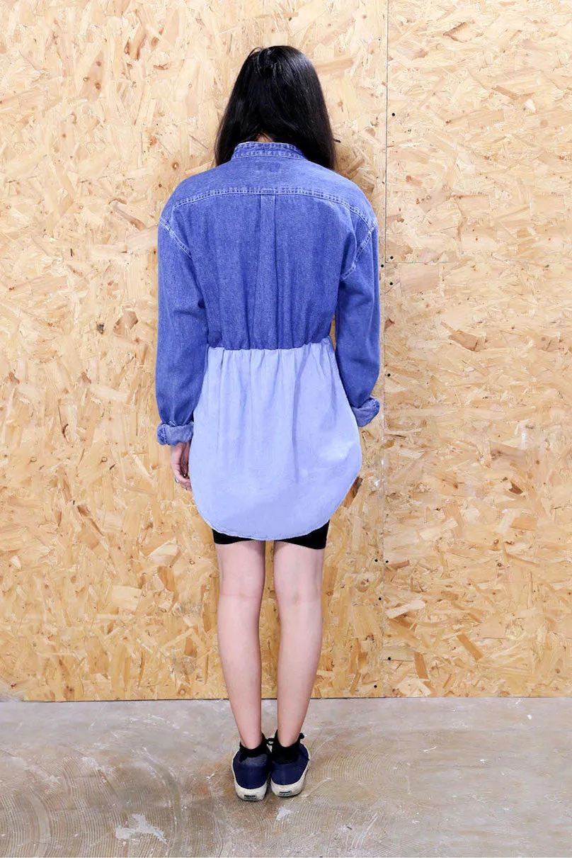 Loot Label Collarless Two Tone Denim Dress