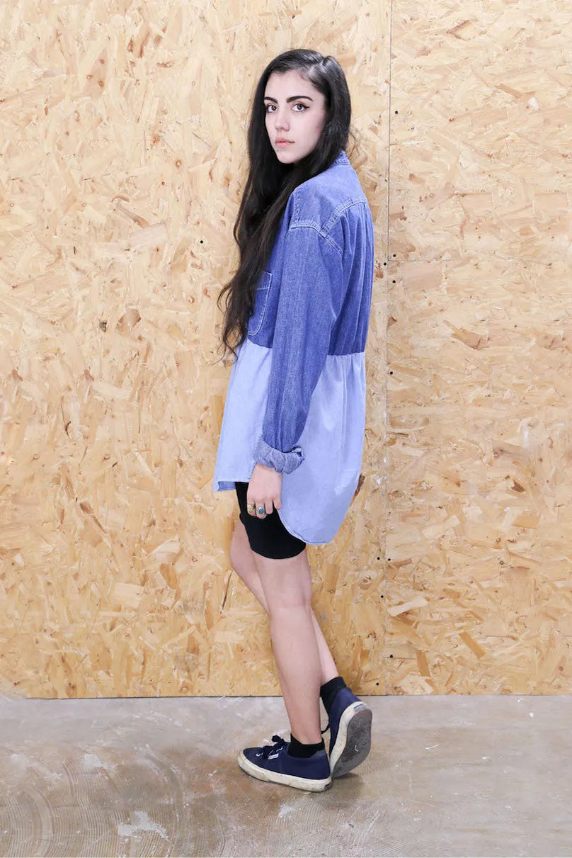 Loot Label Collarless Two Tone Denim Dress
