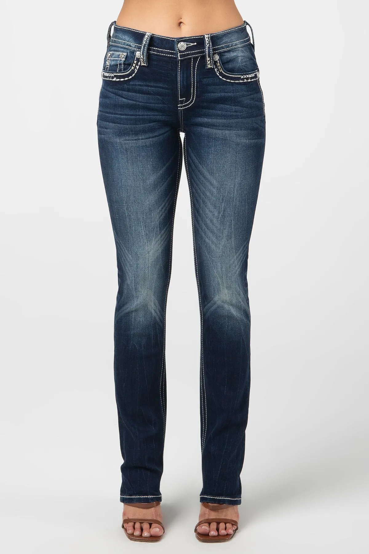 Miss Me Silver Stitch Straight Leg Jeans