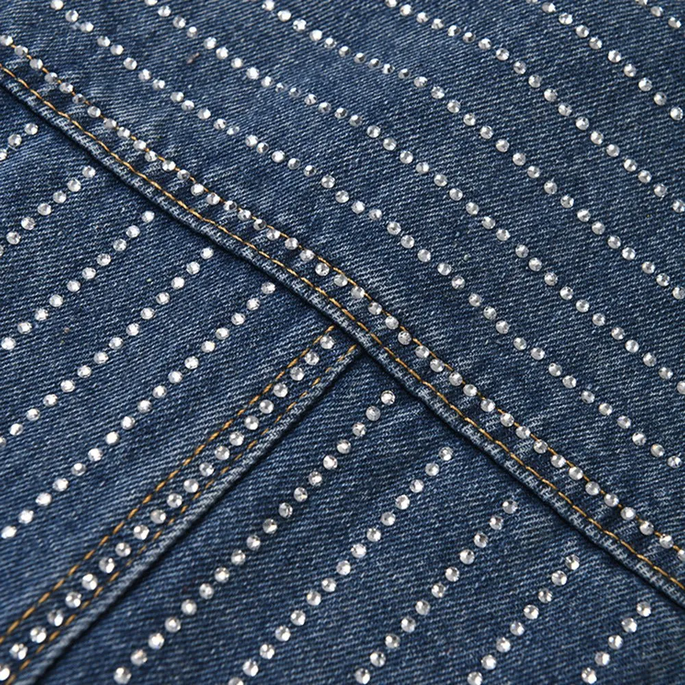 Pre Order:  Rhinestones Stripes Loose Denim Shirt