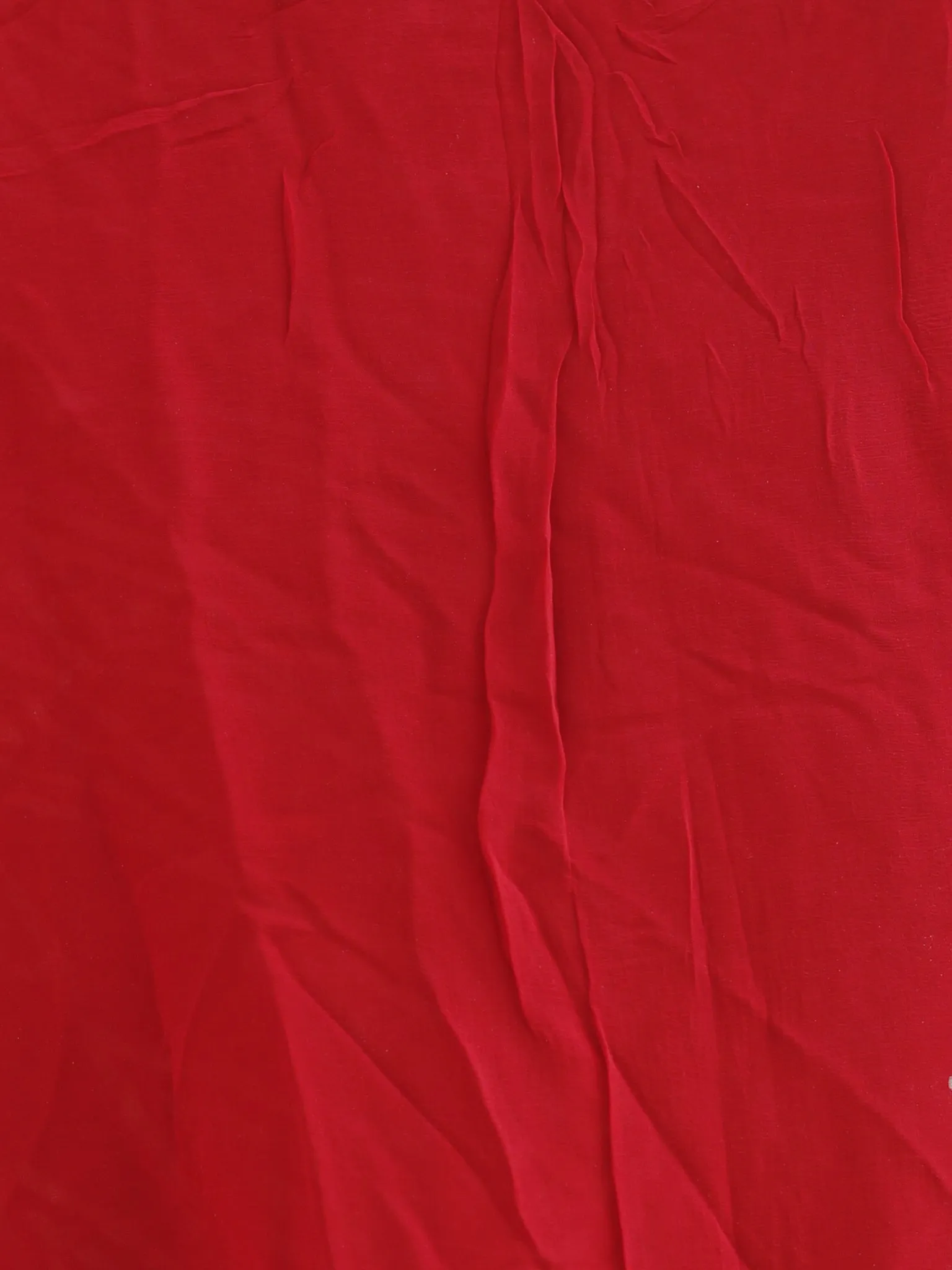 Red and White  Hand Block Printed Chiffon Saree with Zari border- S031702695
