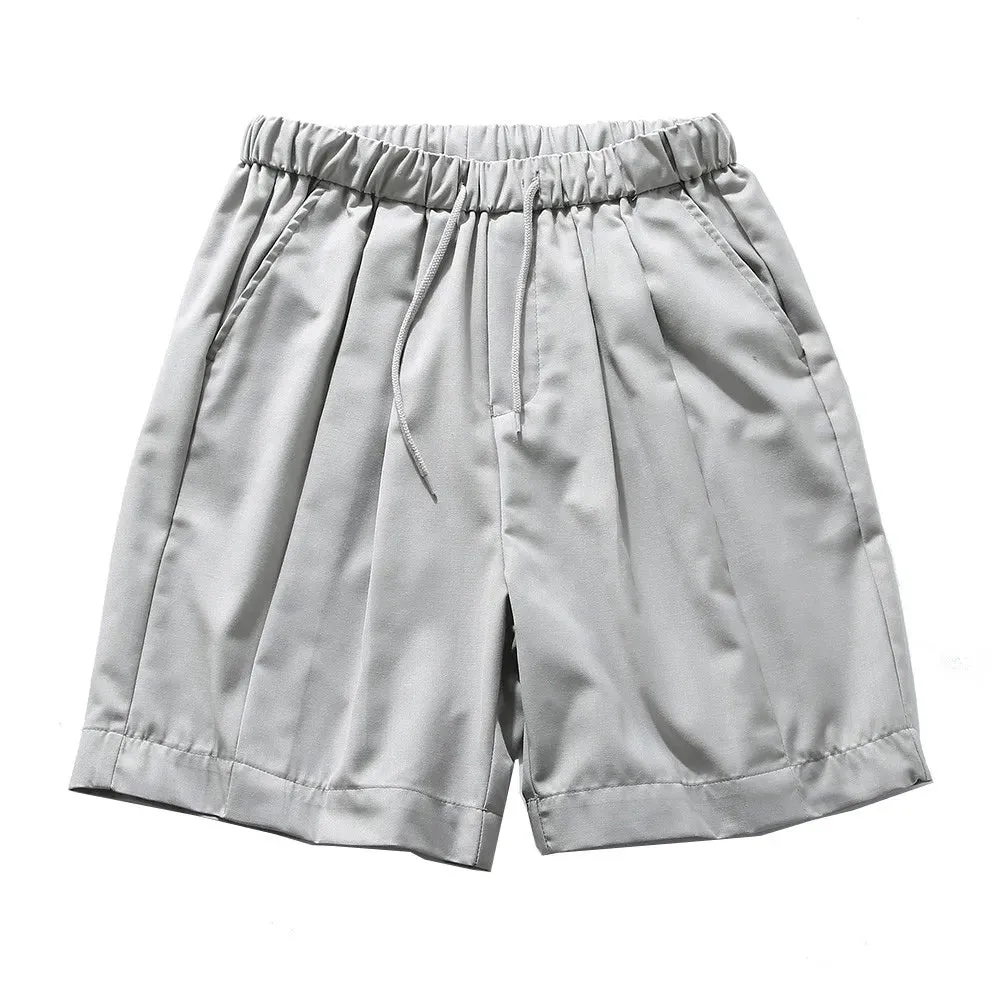 Solid Color Casual Shorts with Elastic Waist - Simple Loose Wide Leg Short Pants