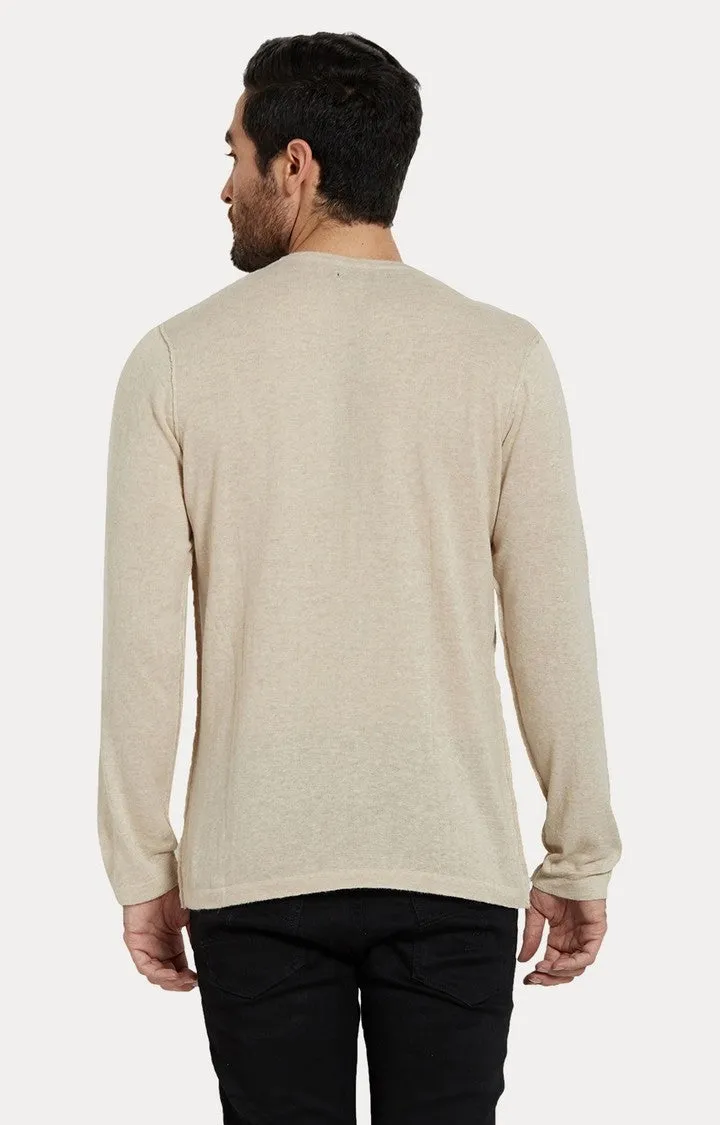 Spykar Beige Melange Slim Fit Men T-Shirts