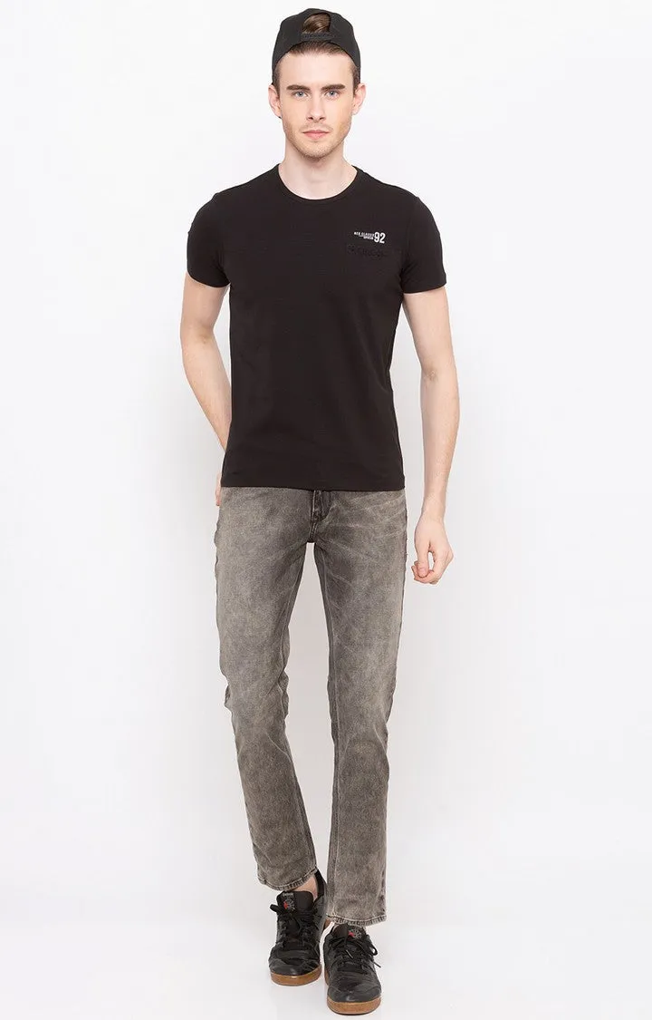Spykar Jet Black Solid Slim Fit Men T-Shirts