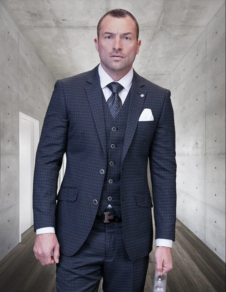 Statement Men's Salote Black 3PC Plaid Suit