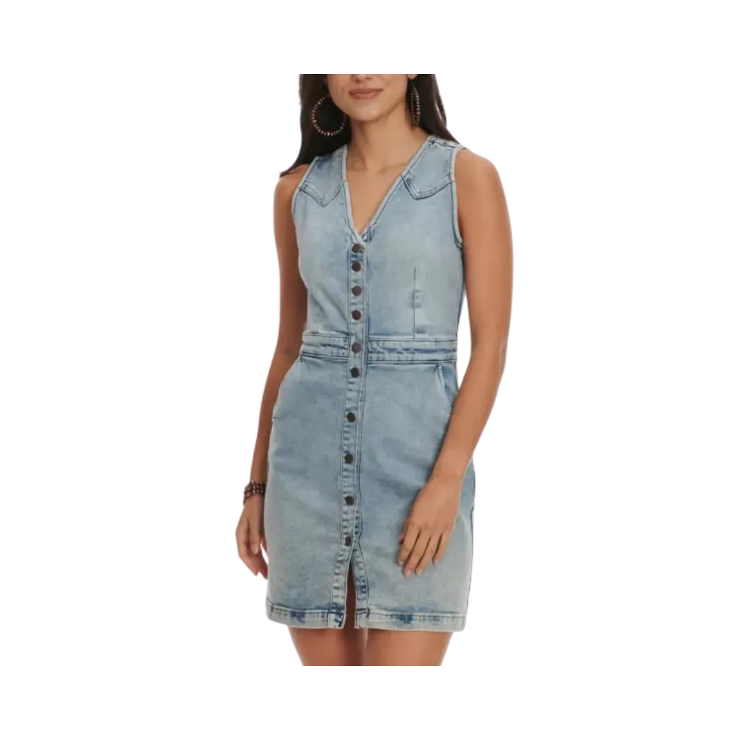 Wrangler Retro Women's Light Wash Denim Sleeveless V-Neck Snap Down Front Dress