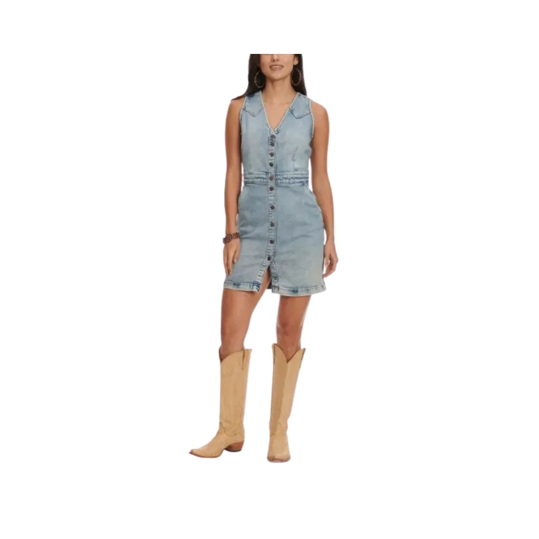 Wrangler Retro Women's Light Wash Denim Sleeveless V-Neck Snap Down Front Dress